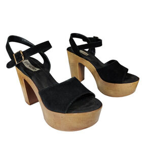 Steve Madden Chunky Platform Sandals 9M Women Clique Black Suede‎ Leather Straps
